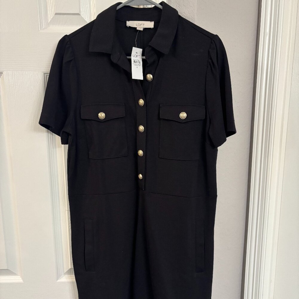 Ann Taylor Black Ponte Mini Shift Pocket Dress size 8